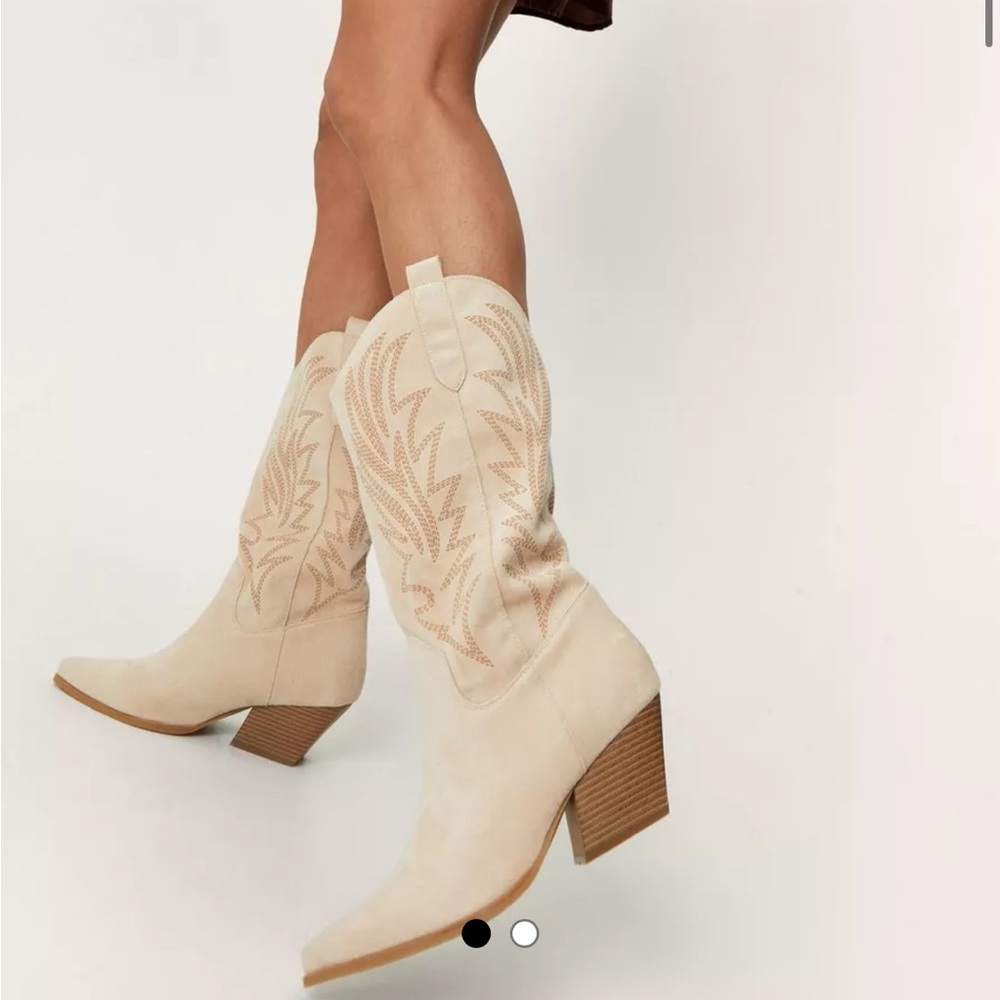 Faux suede embroidered cowboy boots